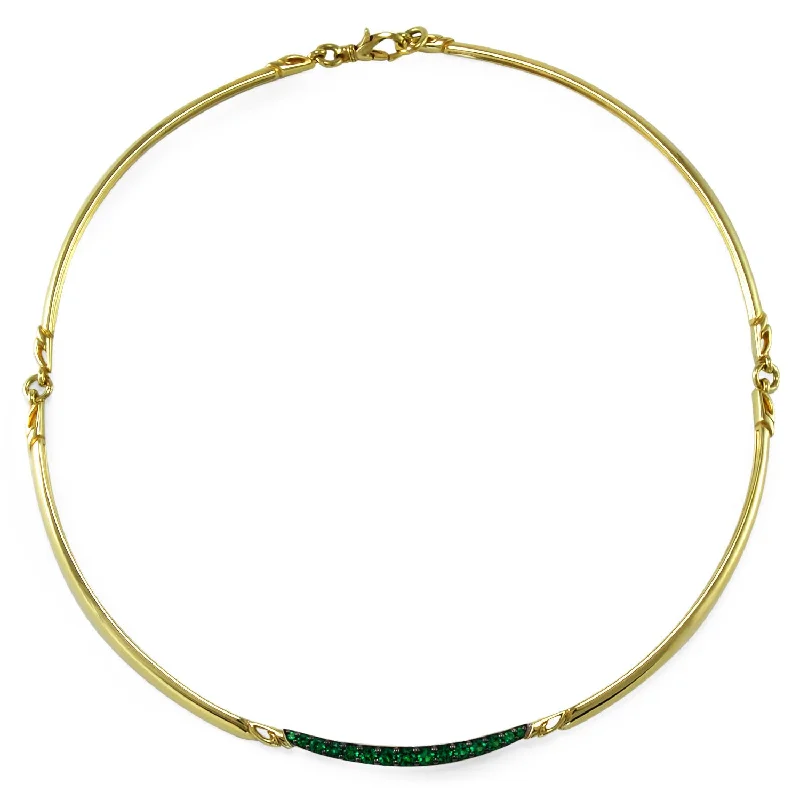 Quirky bead necklaces-Crescent Pavé Choker - 18K Gold Vermeil + CZ Vert