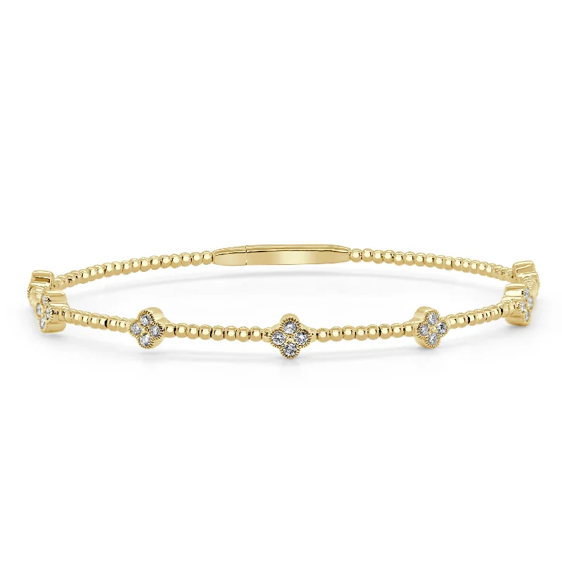 Tiny stack bangles-14k Gold & Diamond Clover Bangle