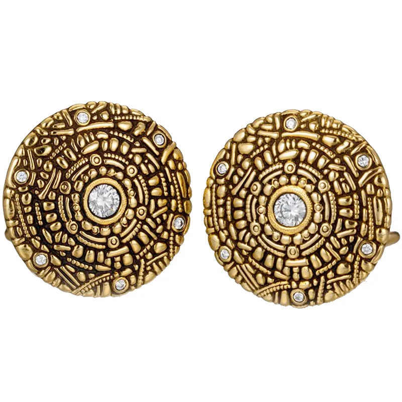 Smooth stud earrings-Alex Sepkus 18K Yellow Gold Diamond Shield Button Earrings E-R4