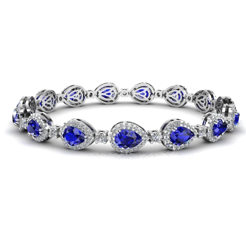 Hand-shiny bangles-Halo Pear Shape 9 Carat Diamond and Sapphire Bracelet BRHAPSS