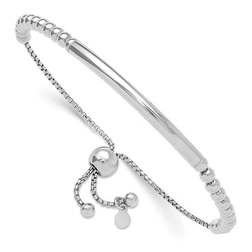 Pure star bangles-Sterling Silver Polished Beaded and Bar Adjustable Bolo Bracelet