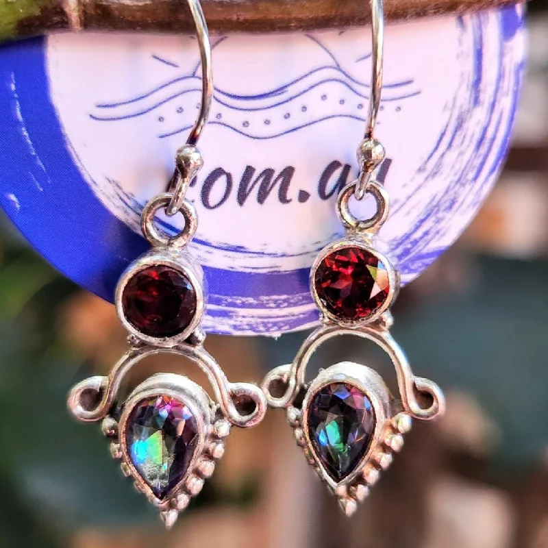 Bold statement earrings-MYSTIC LUCK - MYSTIC TOPAZ & GARNET 925 HOOK EARRINGS