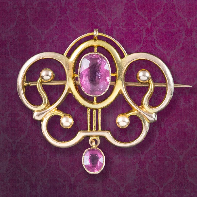 Reef knot brooch-Antique Victorian Pink Tourmaline Brooch 9ct Gold Liberty And Co