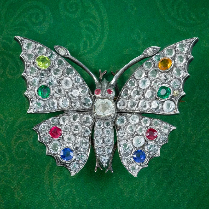 Sleek bar brooch-Antique Victorian French Paste Butterfly Brooch Silver