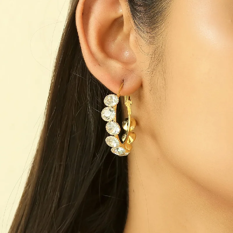 Quartz drop earrings-Gold & Silver Diamonti Hoop Sets