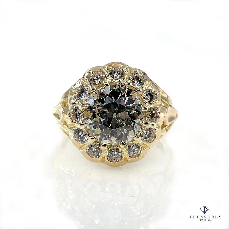 High shine rings-GIA Antique 3.27CT Victorian Vintage Cocktail Cluster Wedding Engagement Ring