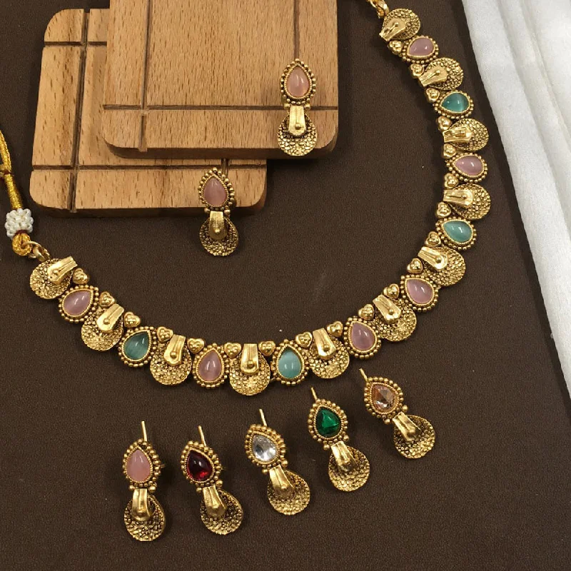 Thin bead necklaces-Rani Sati Jewels Monalisa Stone Necklace Set