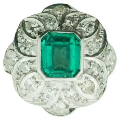 Citrine rings-Art Deco Emerald and Diamond Ring in Platinum