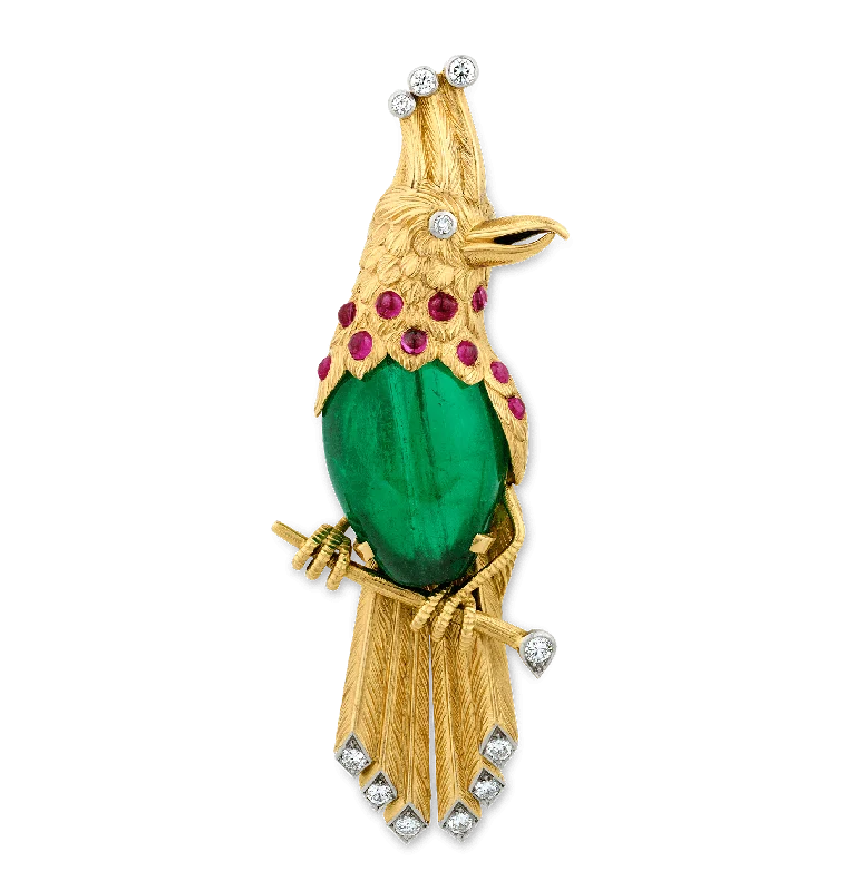 Ruby gem brooch-Cartier Colombian Emerald Bird Brooch, 45.00 carats