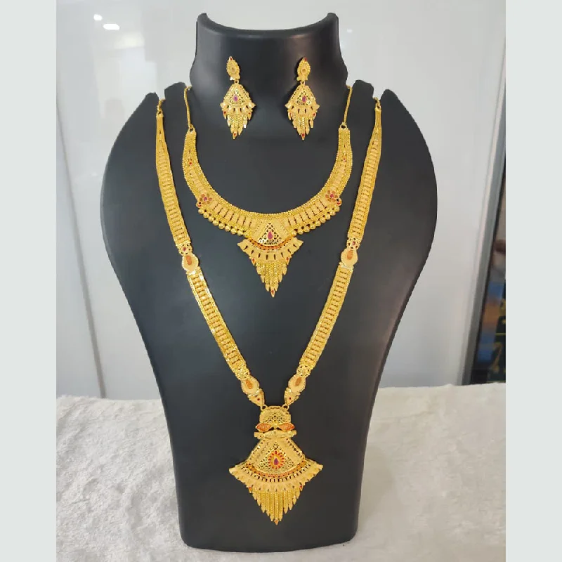 Daisy design necklaces-Pari Art Jewellery Forming Gold Double Necklace Set