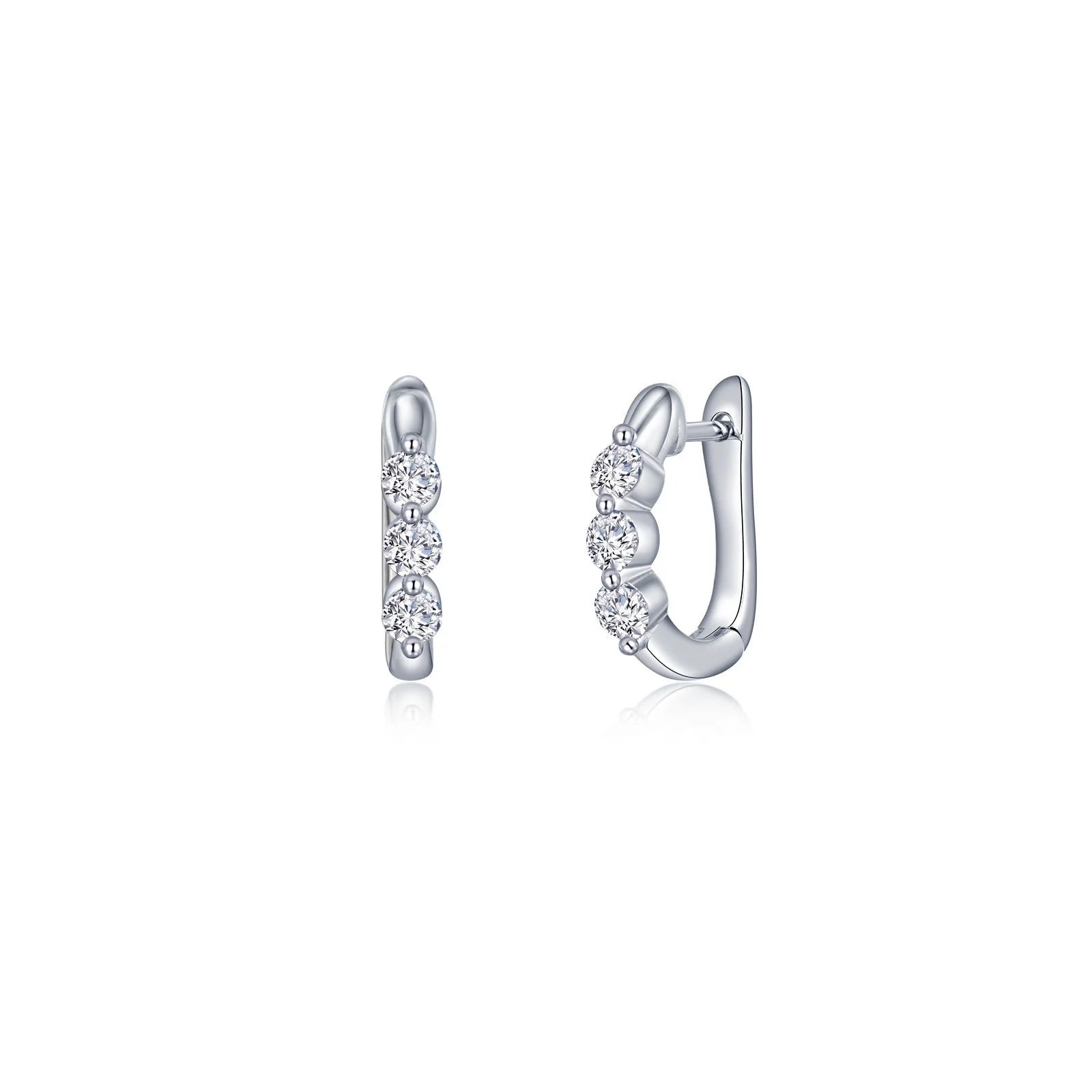 Sleek dangle earrings-Lafonn Simulated Diamond 3-Stone Huggie Hoop Earrings E0617CLP00