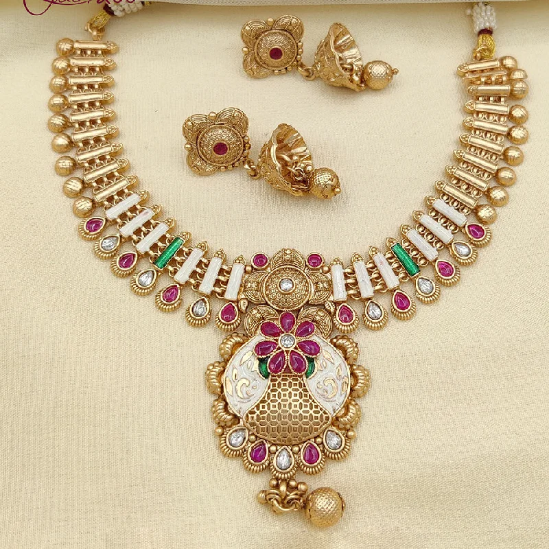 Worn charm necklaces-Jewel Addiction Gold Plated Pota Stone And Meenakari Necklace Set