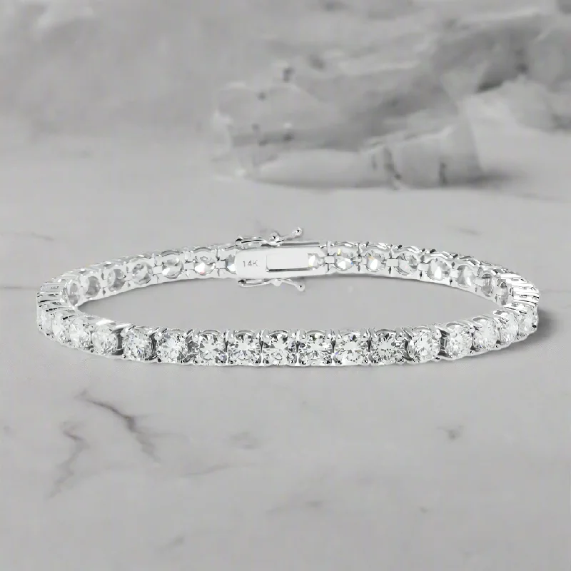 Oval charm bangles-Lehak 12 Carat Round Lab Grown Diamond Tennis Bracelet in 14K White Gold