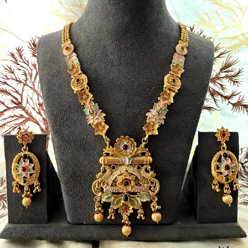 Multi-strand necklaces-India Art Gold Plated Pota Stone And Beads Necklace Set