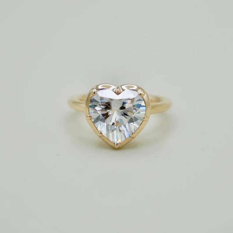 Vintage vow rings-4 Carat Georgian Victorian Heart Shaped Moissanite and Gold Collet Button Back Ring