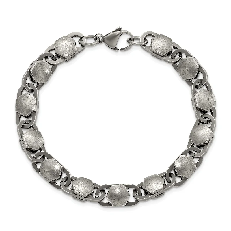 Multi-stone bangles-Stainless Steel Antiqued and Brushed 8.50mm 8.25in Bracelet