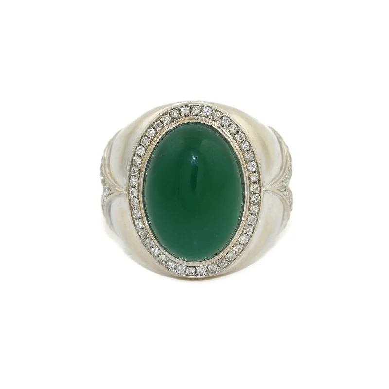 Vintage vow rings-18k x Green Onyx & Pave Diamond Ring