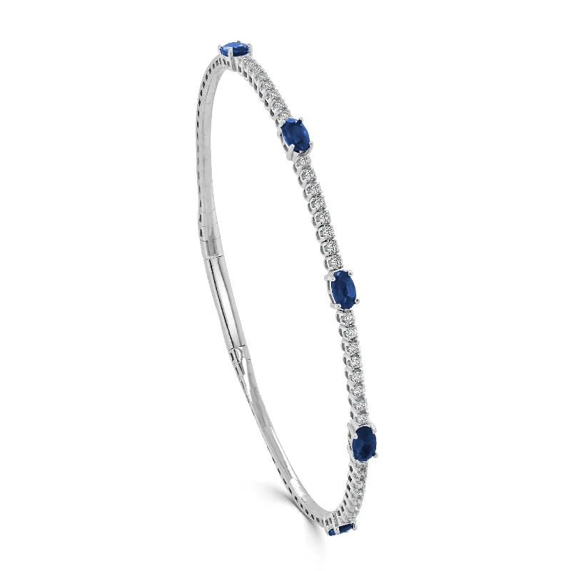 Flat knot bangles-14K Gold Diamond & Sapphire Flexible Station Bangle