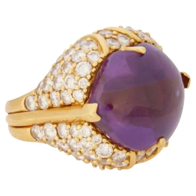 Blended metal rings-Fashion Forward Fancy Cut Amethyst and Diamond Ring in 18k Yellow Gold