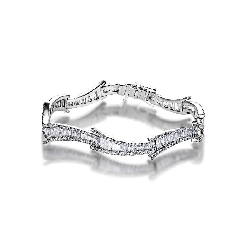 Matte link bangles-Zora 6 Carat Combine Mix Shape Diamond Bracelet in 18k White Gold