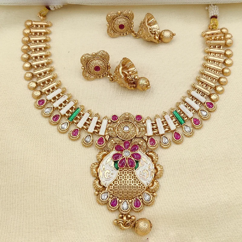 Galaxy charm necklaces-Jewel Addiction Gold Plated Pota Stone And Meenakari Necklace Set