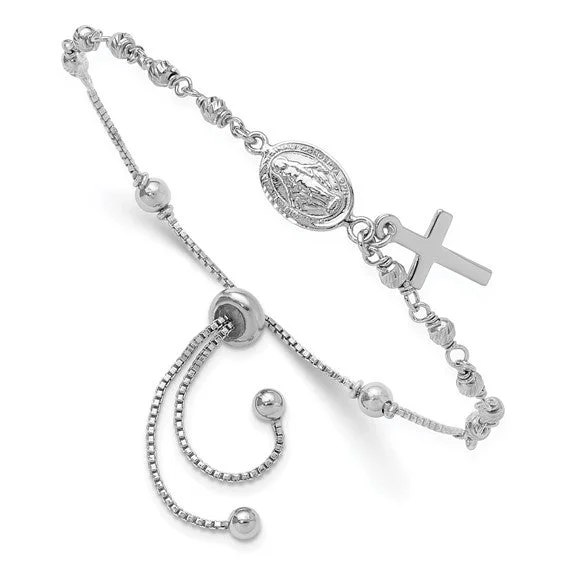 Open frame bangles-Sterling Silver Cross Dangle Rosary Adjustable Bolo Bracelet