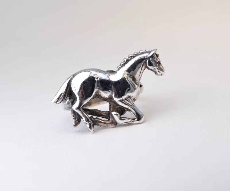 Bead row rings-Sterling Silver Horse Ring