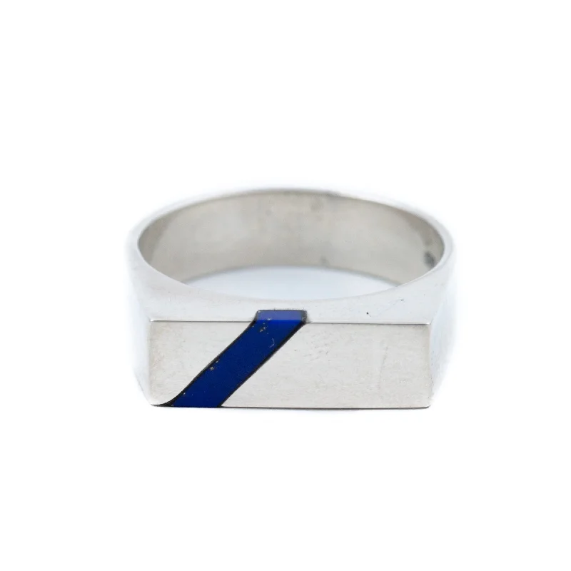 Light clay rings-Offset Lapis Ring