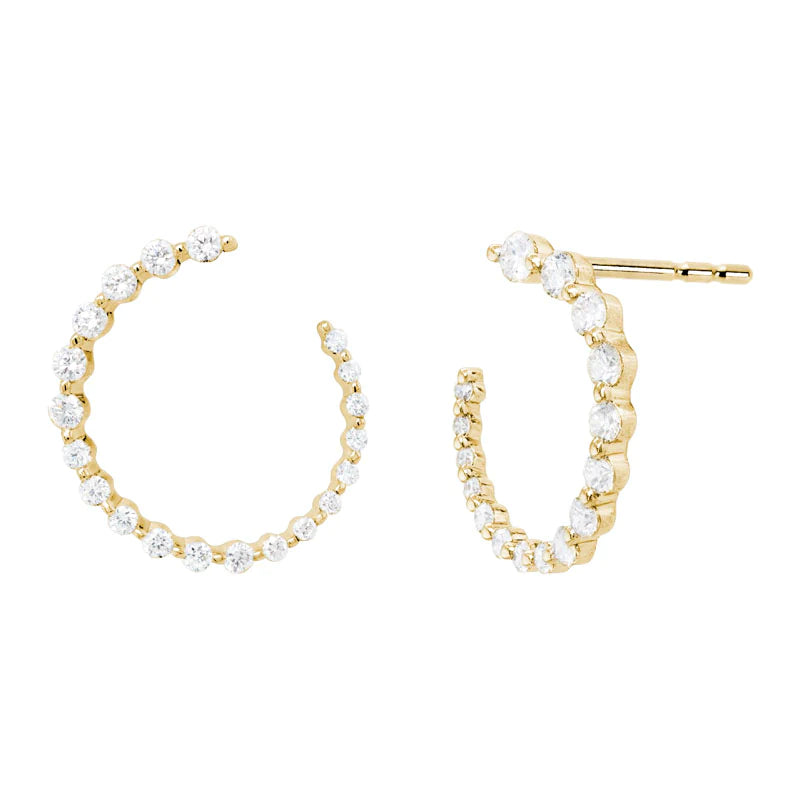 Bold hoop earrings-14K Yellow Gold Partial Hoop Diamond Earrings