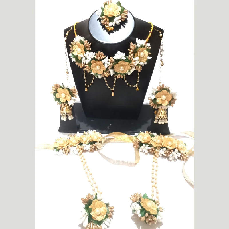 Citrine pendant necklaces-Kavya's Kreation Flower Necklace Set for Haldi Ceremony / Baby Shower