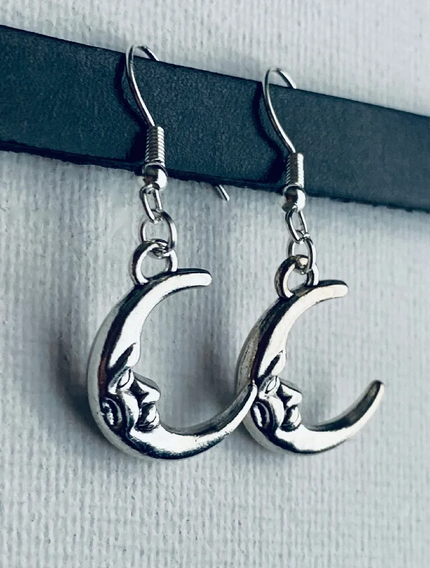 Thin hoop earrings-Luna Handmade Silver Plated Crescent Moon Earrings