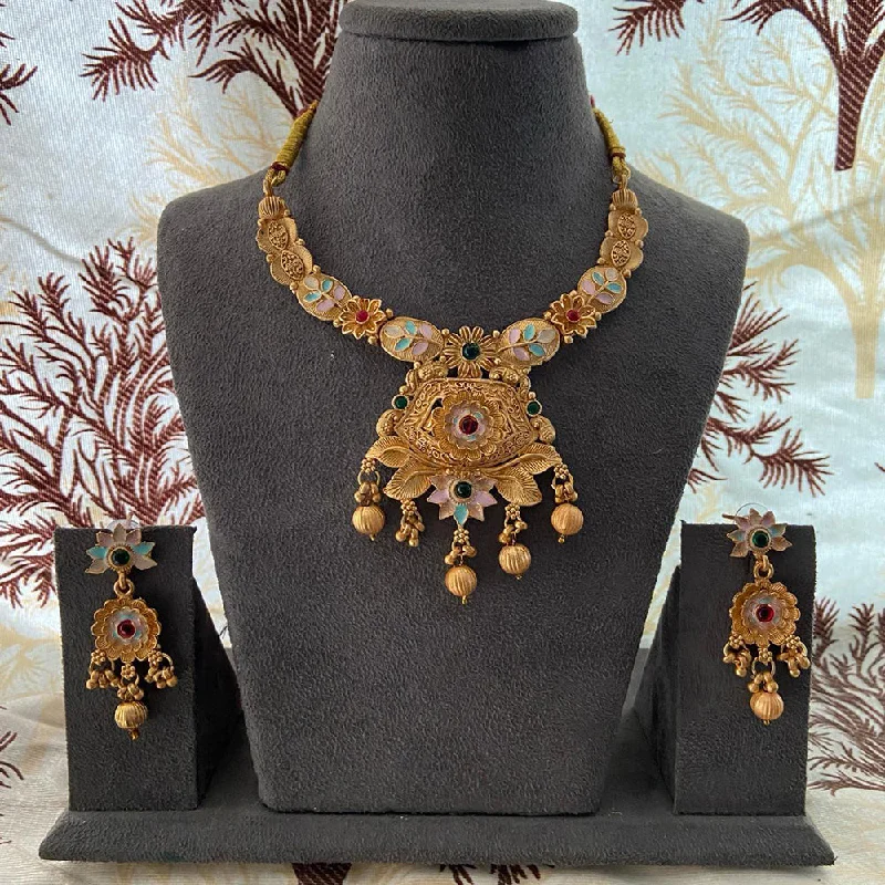 Crystal-twisted necklaces-India Art Gold Plated Pota Stone And Beads Necklace Set