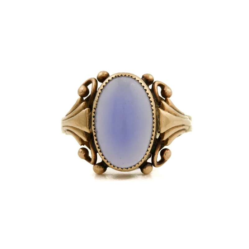 Matte band rings-14 K Gold x Holly Blue Chalcedony Art-Deco Ring