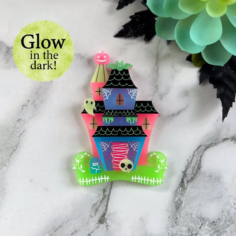 Bent pin brooch-Haunted House Brooch (Glow in the Dark!)