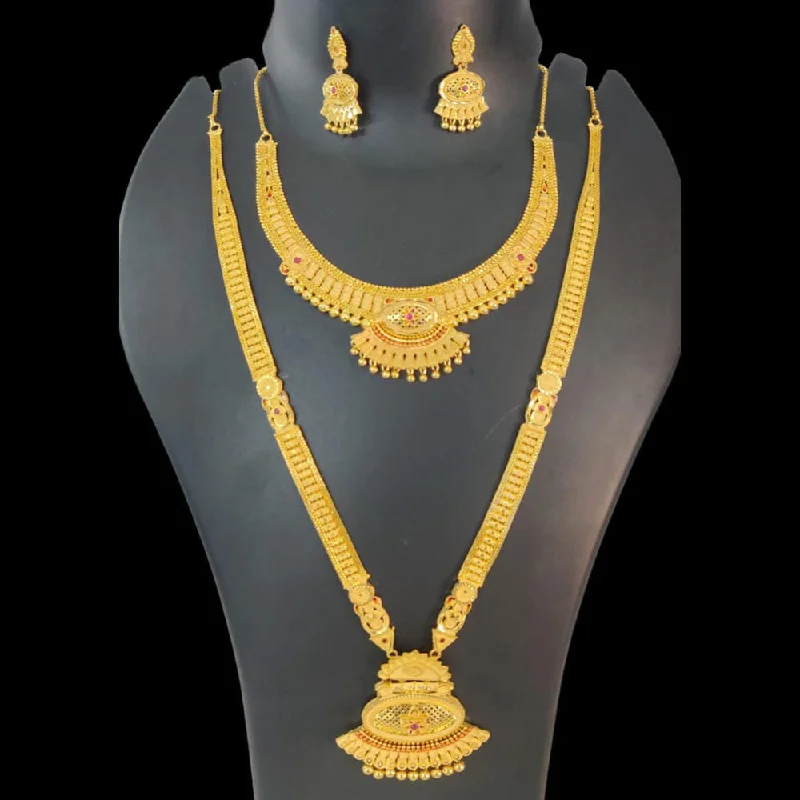 Bamboo braid necklaces-Pari Art Jewellery Forming Gold Double Necklace Set