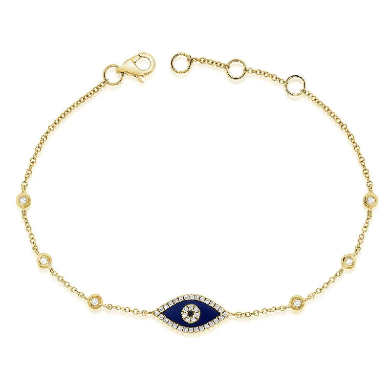 Sleek modern bangles-14k Gold & Diamond Lapis Evil Eye Bracelet