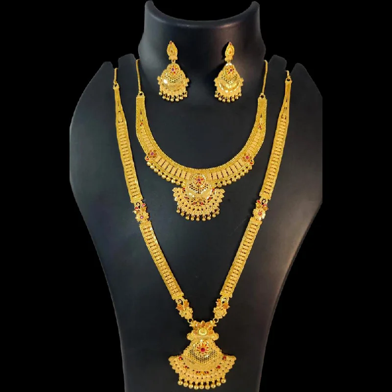 Layered chain necklaces-Pari Art Jewellery Forming Gold Double Necklace Set