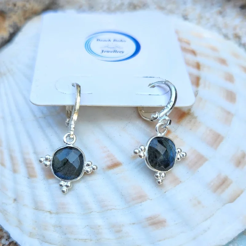 Stellar charm earrings-LIGHT & DARK MOONS  -  LABRADORITE OR MOONSTONE 925  HOOK EARRINGS