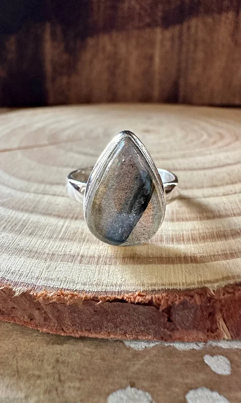 Tiny pearl rings-SPACED OUT TEARDROP LABRADORITE Sterling Silver Ring • Size 8