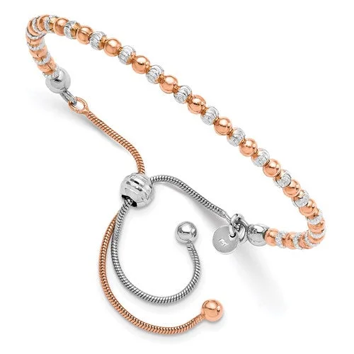 Heavy gem bangles-Sterling Silver Rose Gold-Plated D/C Bead Adjustable Bolo Bracelet