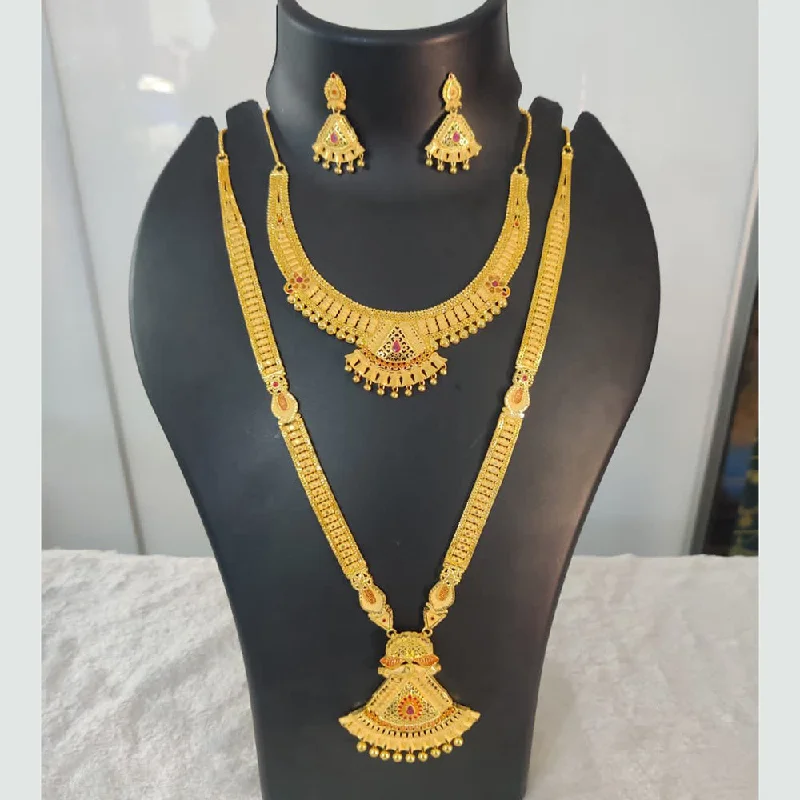 Tribal coin necklaces-Pari Art Jewellery Forming Gold Double Necklace Set