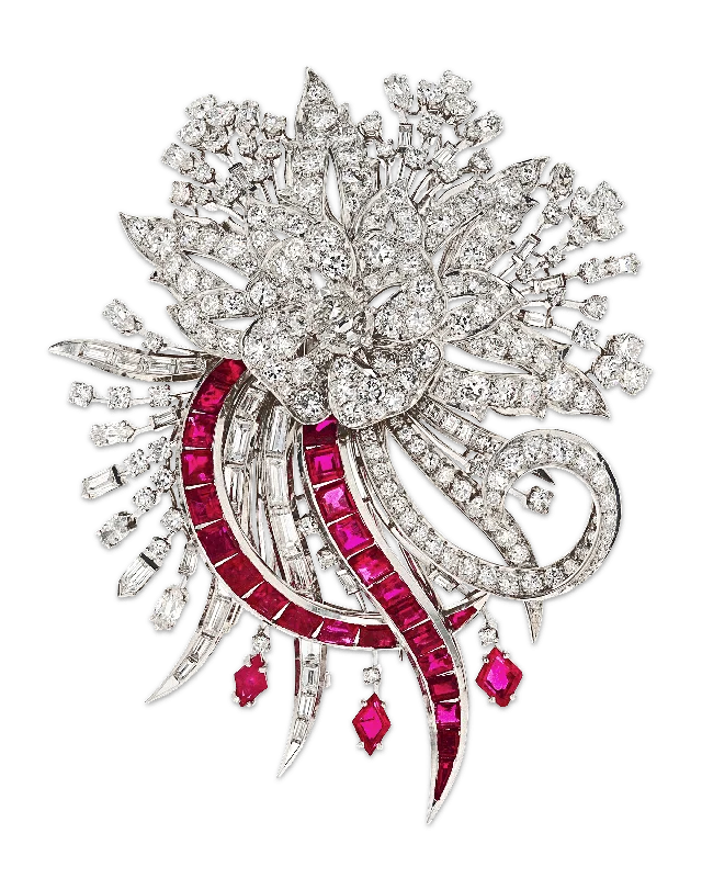 Sleek modern brooch-Diamond and Ruby Brooch