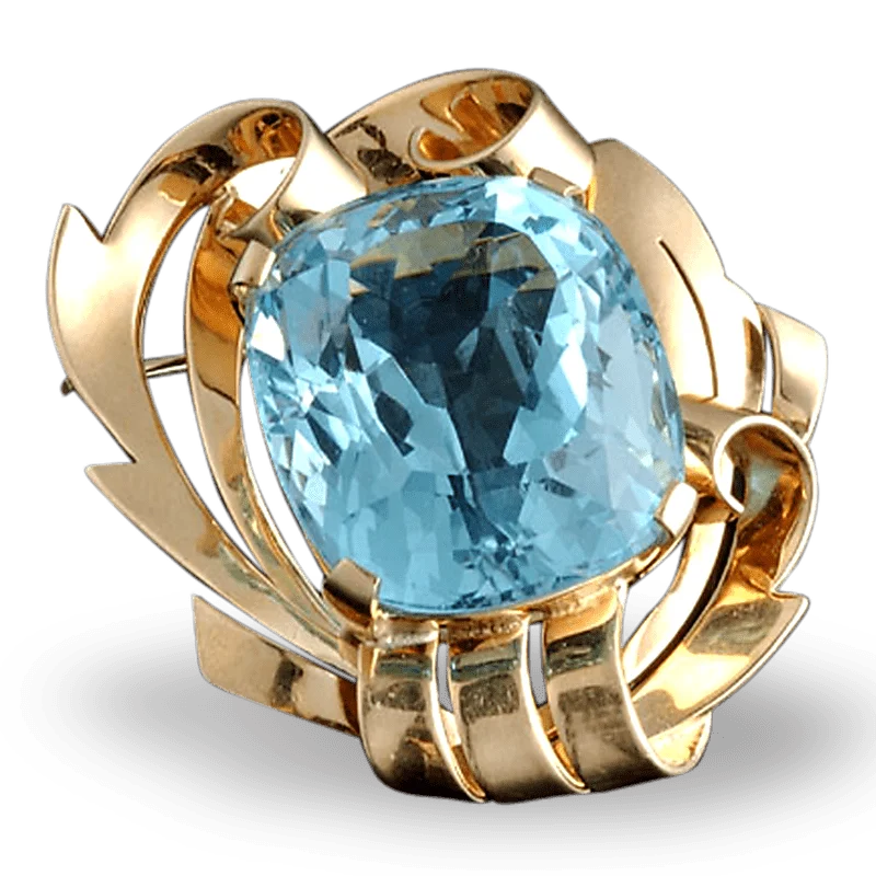 Sleek modern brooch-Aquamarine Brooch, 50.67 Carats