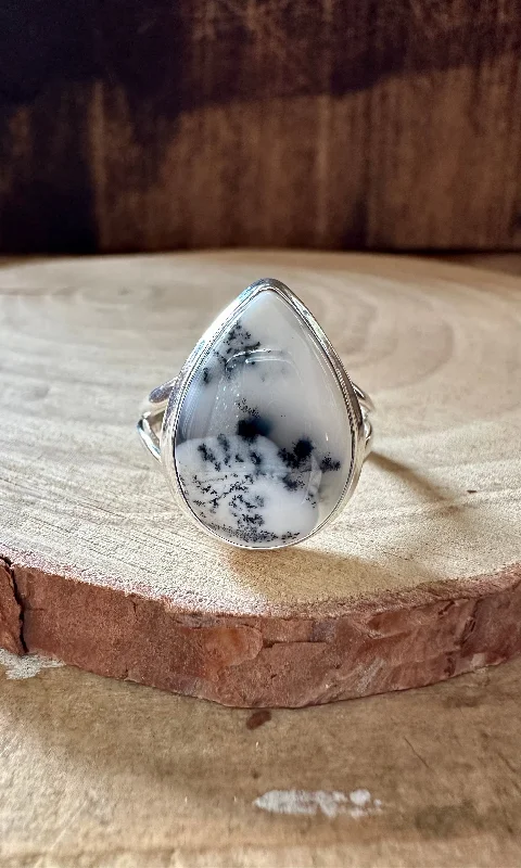 Morganite stone rings-WOODLAND DENDRITIC OPAL Sterling Silver Ring • Size 8