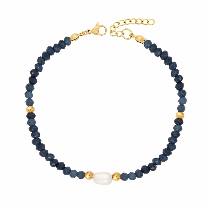 Curved charm bangles-Navy Pearl Bracelet