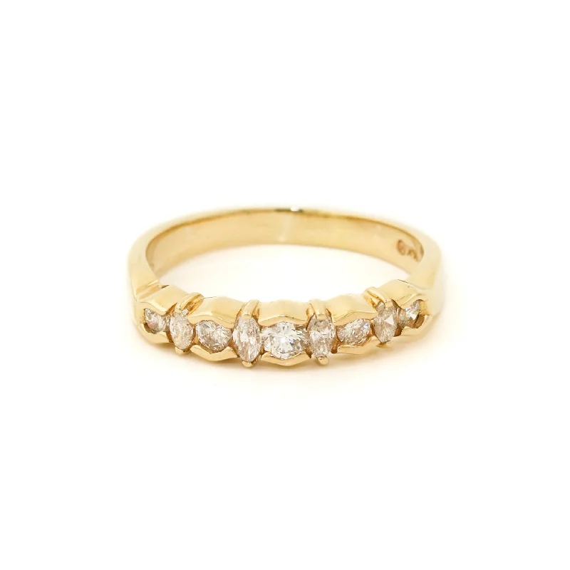 Open frame rings-18k Gold x 4mm .30ct Marquise & Round Half-Eternity Band