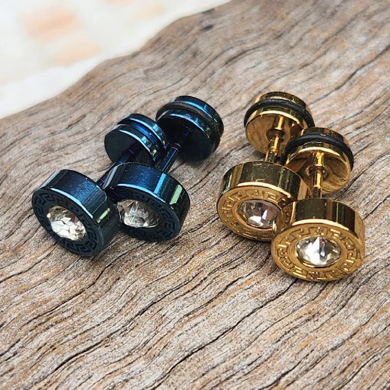 Victorian charm earrings-FREEDOM  - CZ  BLACK / SILVER / GOLD /  BLUE WATERPROOF STUD PIERCINGS