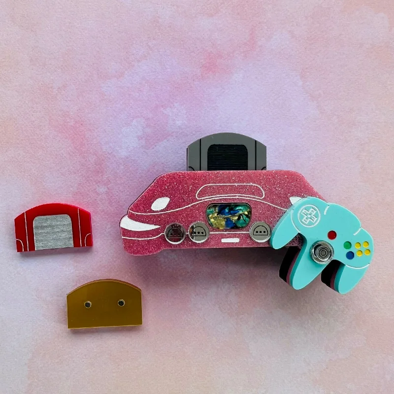 Round gem brooch-Pink Game Console Brooch (Interactive!)