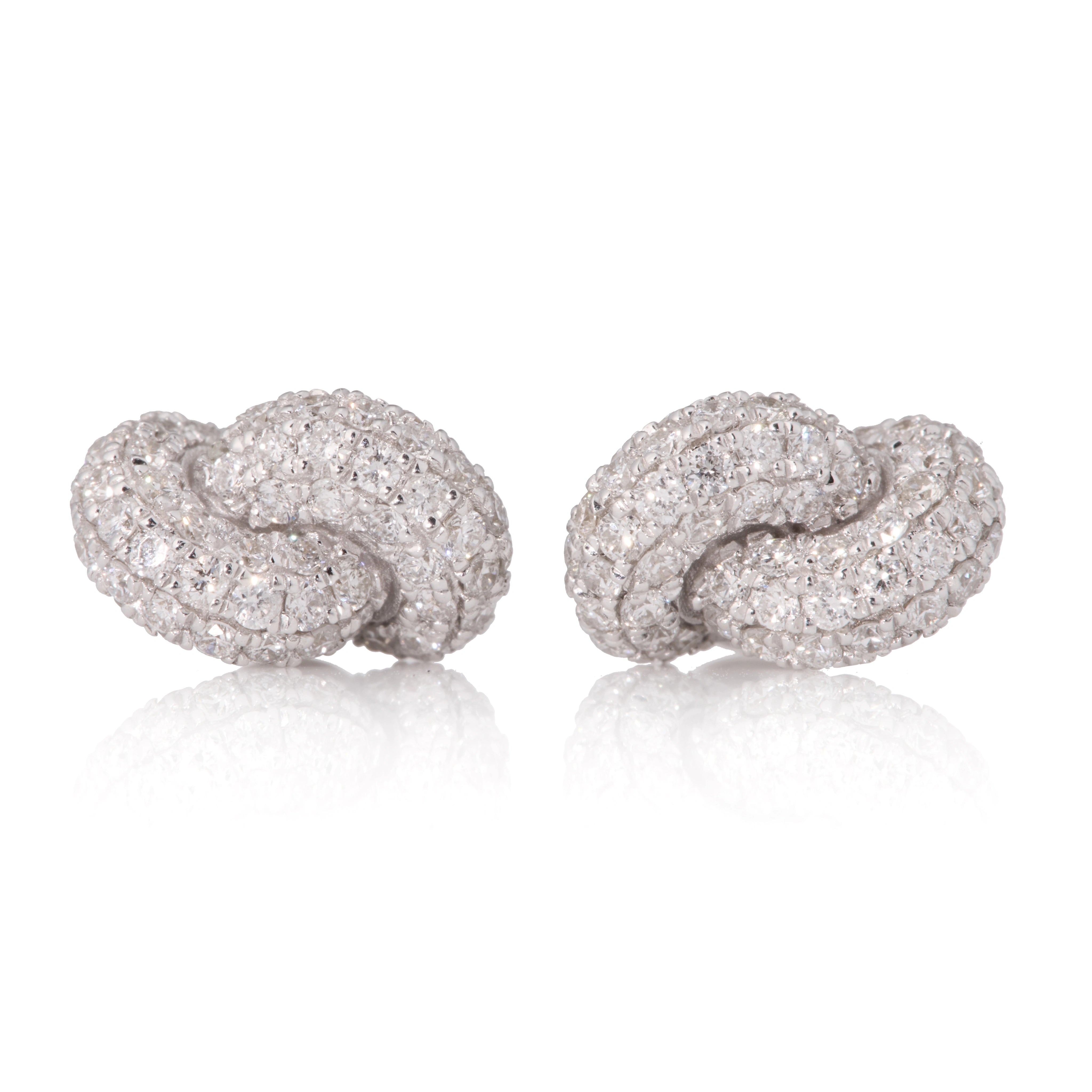 Sleek gold earrings-Petite Nouer Pave Knot Studs