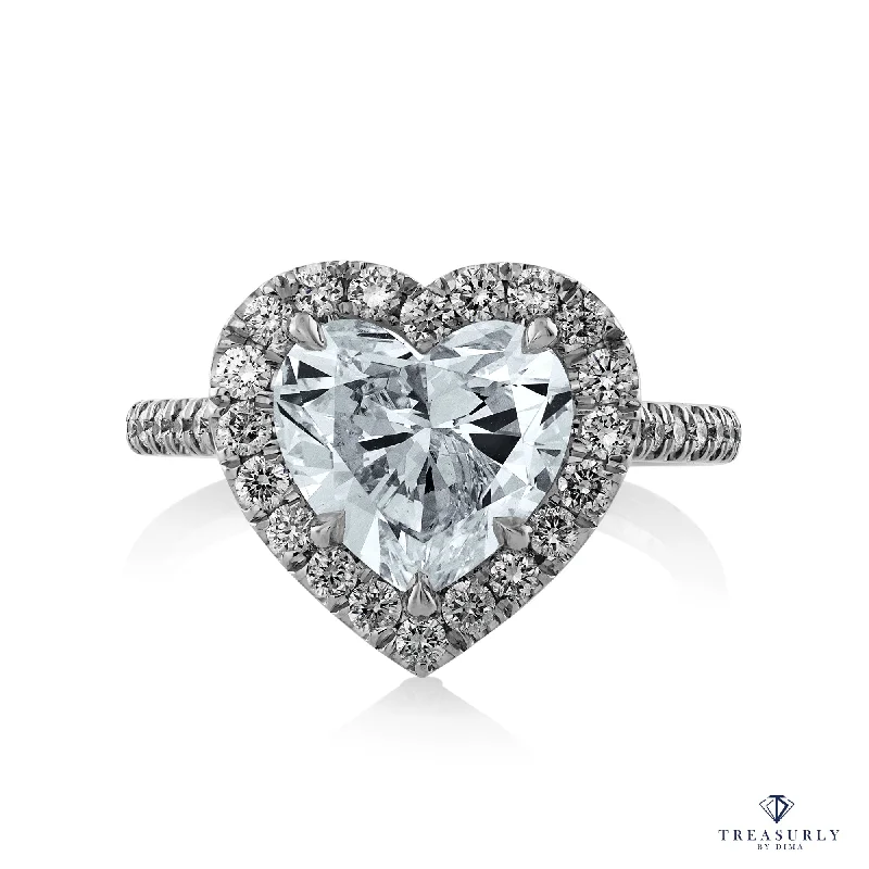 Moon motif rings-GIA shy 4.0ctw HEART Shaped Diamond Halo Estate Vintage Engagement Platinum Ring